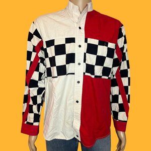 Vintage 80s Mo Betta Checkered Colorblock Button Down Long Sleeve Size Large